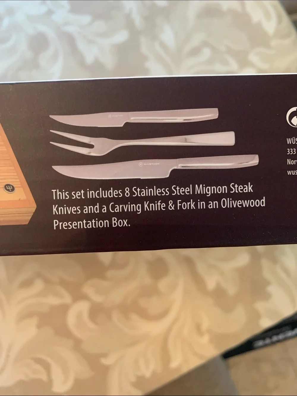 NEVER USED! Wusthof Stainless Steel Knife Set with Wood Case - Silver and Brown